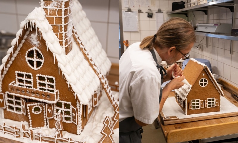 Tommy Stolt, konditor på Ulriksdals Värdshus, bakar pepparkakshus